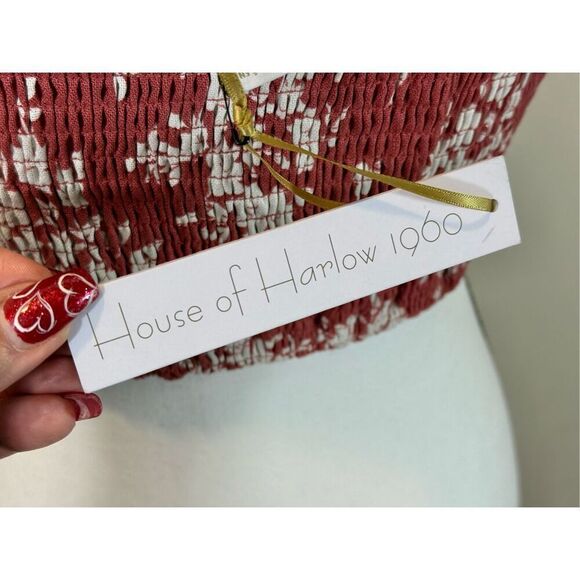 NWT House of Harlow 1960 Linen Spaghetti Strap Terracotta Smock Crop Top Medium - Picture 6 of 10